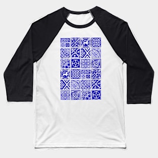 Blue Medieval Tile Pattern Baseball T-Shirt